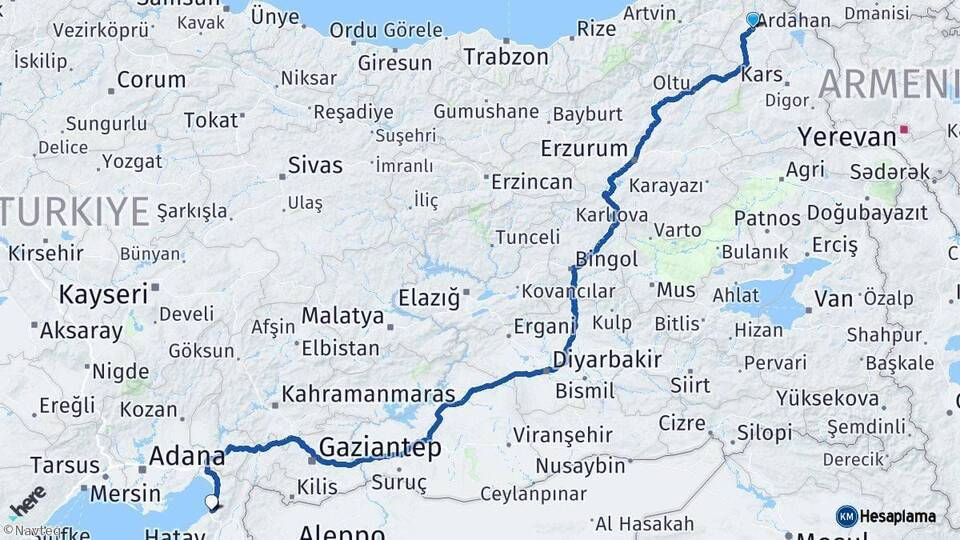 Ardahan İskenderun Arası Kaç Km - Yol Tarifi
