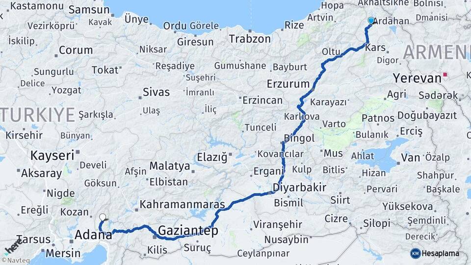 Ardahan Kadirli Osmaniye Arası Kaç Km - Yol Haritası