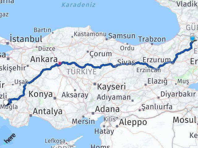 Ardahan Kale Denizli Arası Kaç Km - Yol Haritası