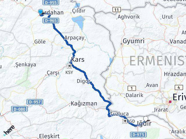 Ardahan Karakoyunlu Iğdır Arası Kaç Km - Yol Haritası