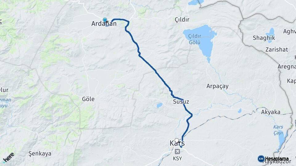 Ardahan Kars Arası Kaç Km - Yol Haritası