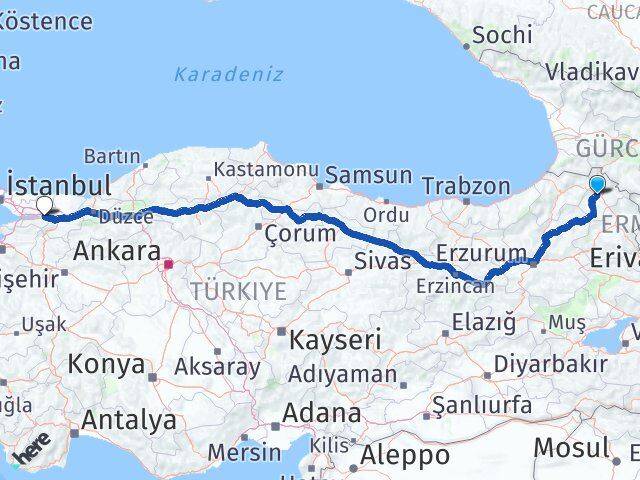 Ardahan Kartepe Kocaeli Arası Kaç Km - Yol Haritası