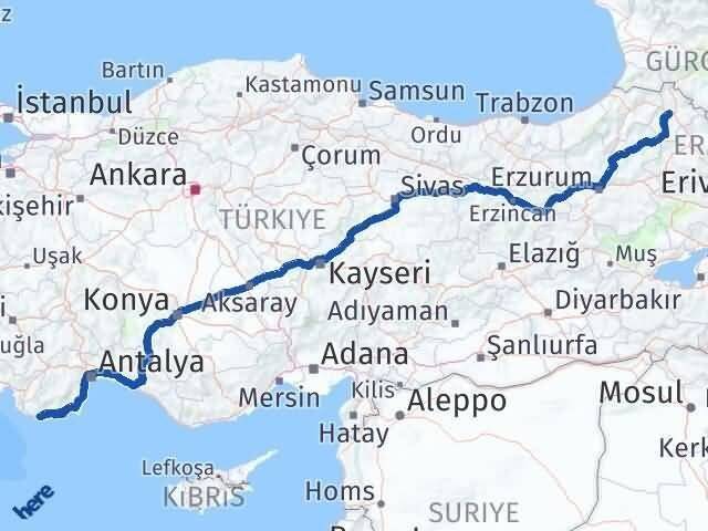 Ardahan Kaş Antalya Arası Kaç Km - Yol Haritası