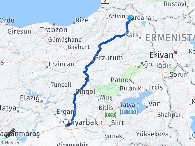 Ardahan Kayapınar Diyarbakır Arası Kaç Km - Yol Haritası