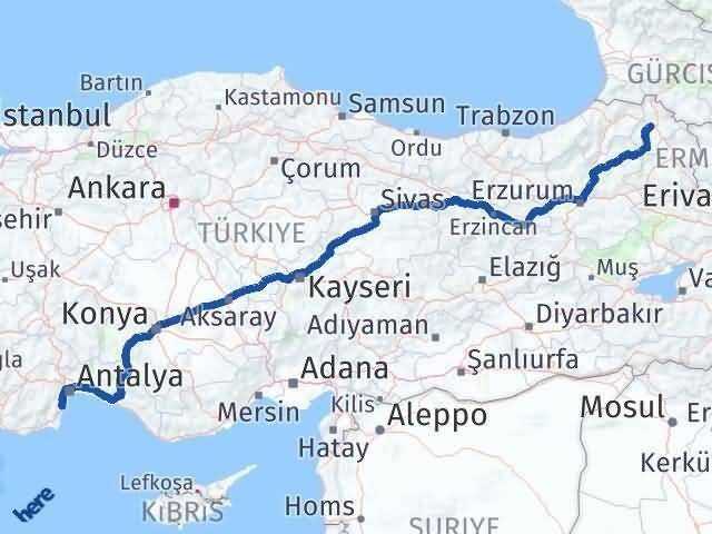 Ardahan Kemer Antalya Arası Kaç Km - Yol Haritası