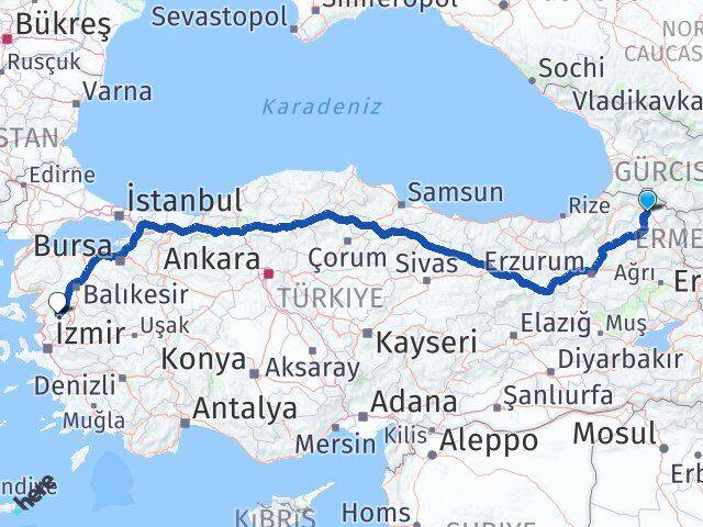 Ardahan Kınık İzmir Arası Kaç Km - Yol Haritası