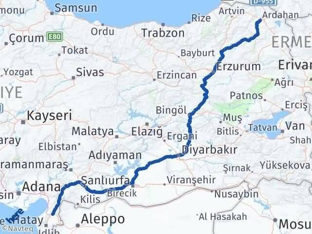 Ardahan Kırıkhan Hatay Arası Kaç Km - Yol Haritası