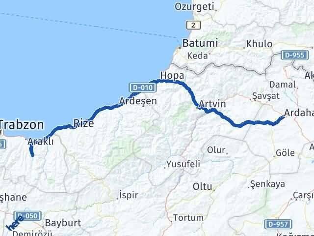 Ardahan Köprübaşı Trabzon Arası Kaç Km - Yol Haritası