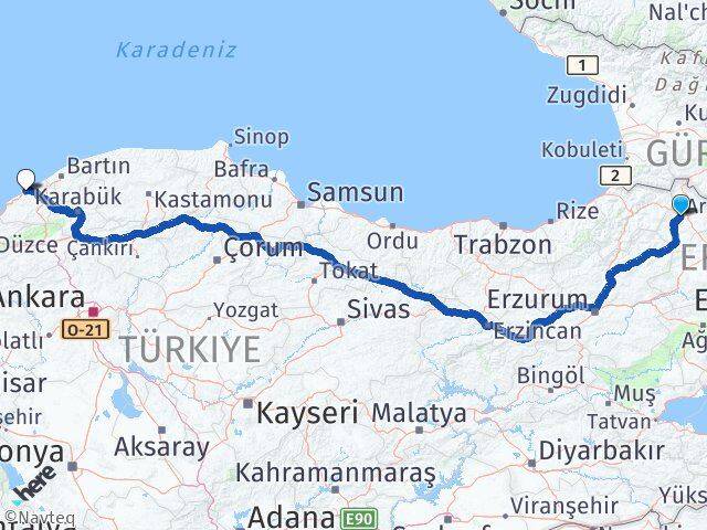 Ardahan Kozlu Zonguldak Arası Kaç Km - Yol Haritası