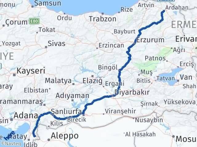 Ardahan Kumlu Hatay Arası Kaç Km - Yol Haritası