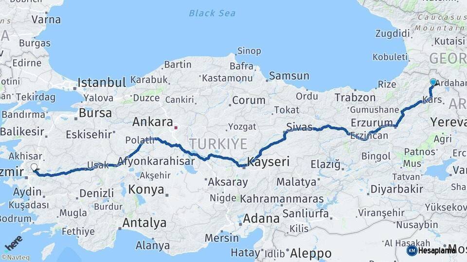 Ardahan Manisa Arası Kaç Km - Yol Haritası
