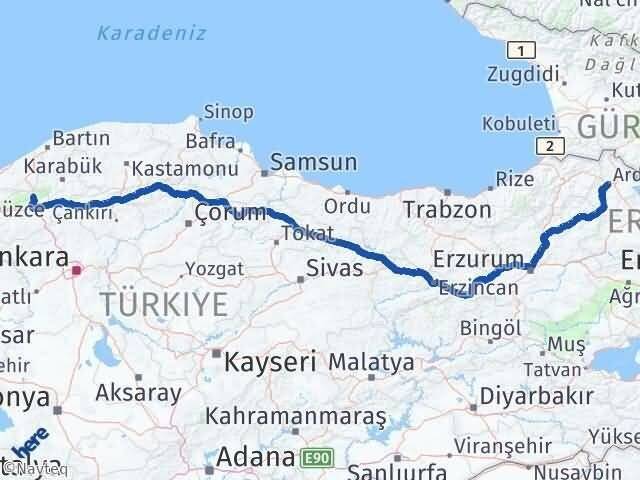 Ardahan Mengen Bolu Arası Kaç Km - Yol Haritası