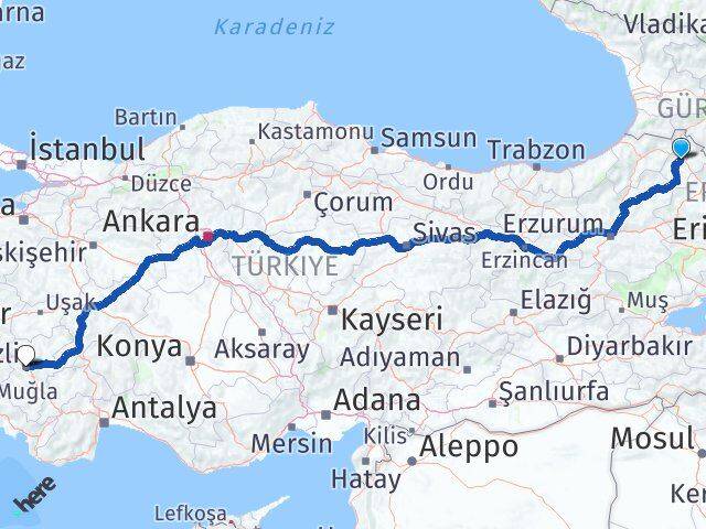 Ardahan Merkezefendi Denizli Arası Kaç Km - Yol Haritası