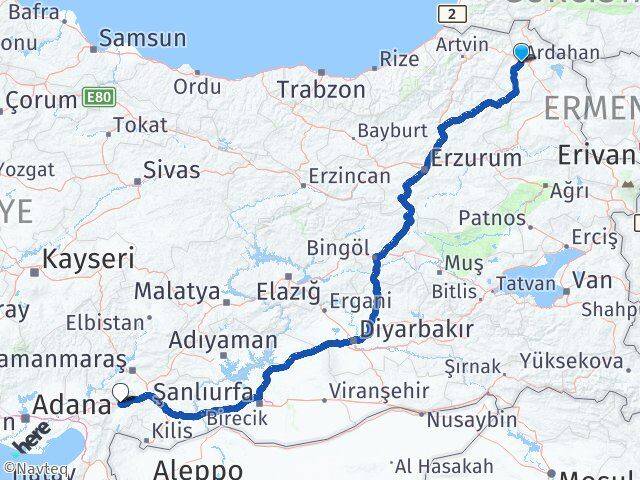 Ardahan Nurdağı Gaziantep Arası Kaç Km - Yol Haritası