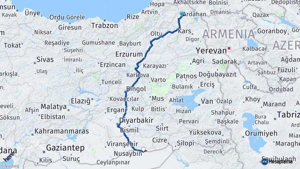 Ardahan Nusaybin Mardin Arası Kaç Km - Yol Haritası