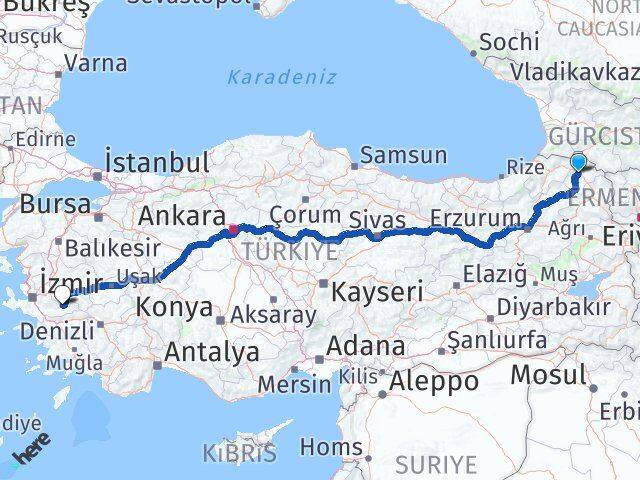 Ardahan Ödemiş İzmir Arası Kaç Km - Yol Haritası