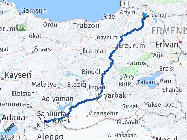 Ardahan Oğuzeli Gaziantep Arası Kaç Km - Yol Haritası