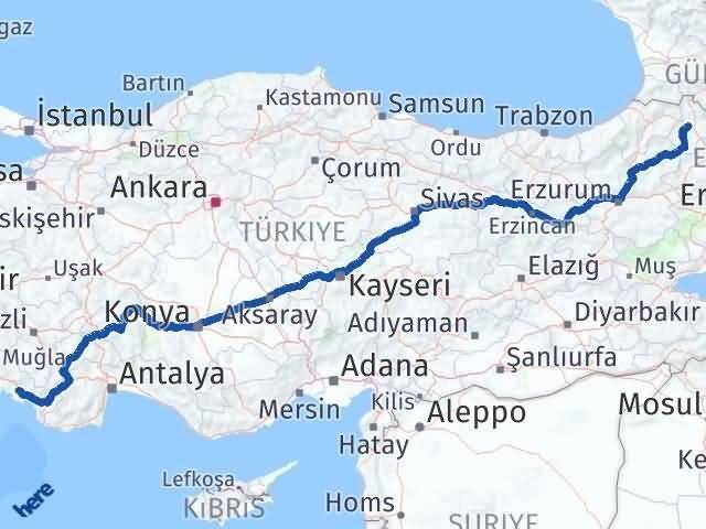 Ardahan Ortaca Muğla Arası Kaç Km - Yol Haritası
