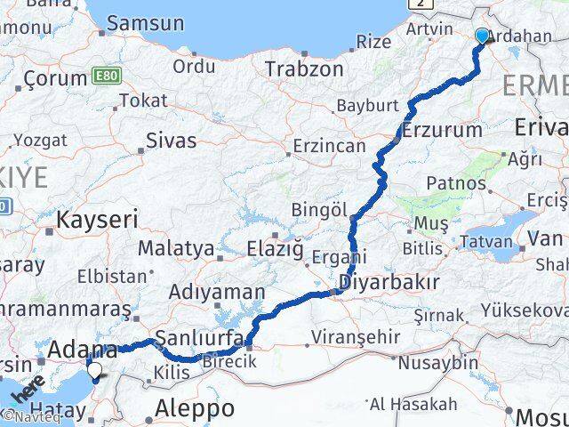 Ardahan Payas Hatay Arası Kaç Km - Yol Haritası