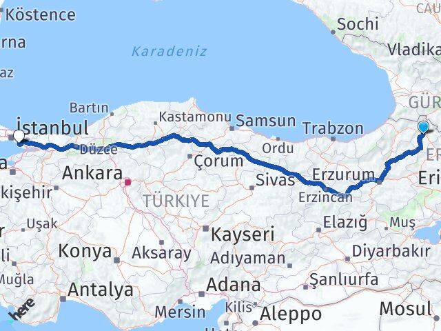 Ardahan Pendik İstanbul Arası Kaç Km - Yol Haritası