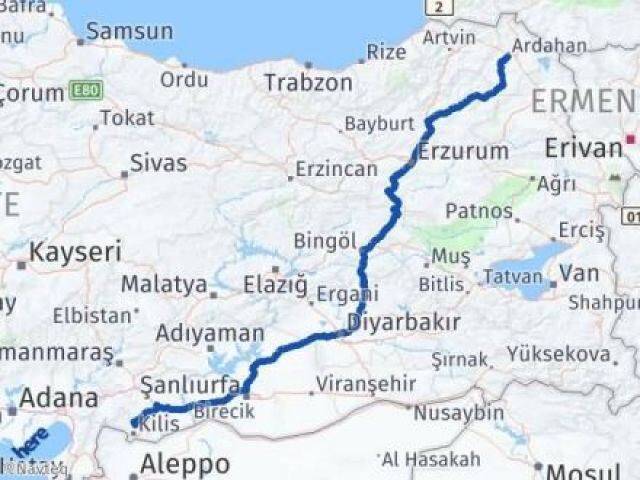 Ardahan Polateli Kilis Arası Kaç Km - Yol Haritası