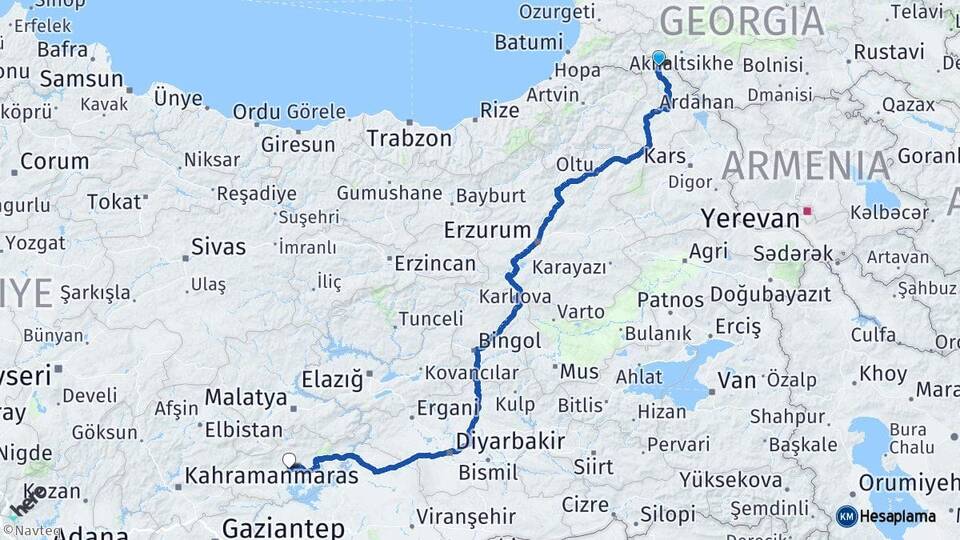 Ardahan Posof Adıyaman Arası Kaç Km - Yol Haritası