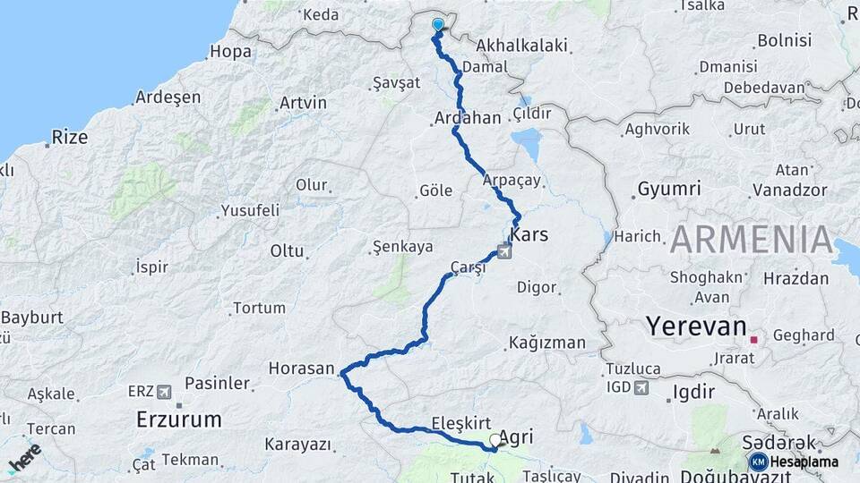 Ardahan Posof Ağrı Arası Kaç Km - Yol Haritası