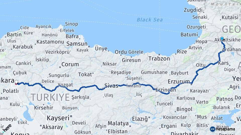 Ardahan Posof Ankara Arası Kaç Km - Yol Haritası