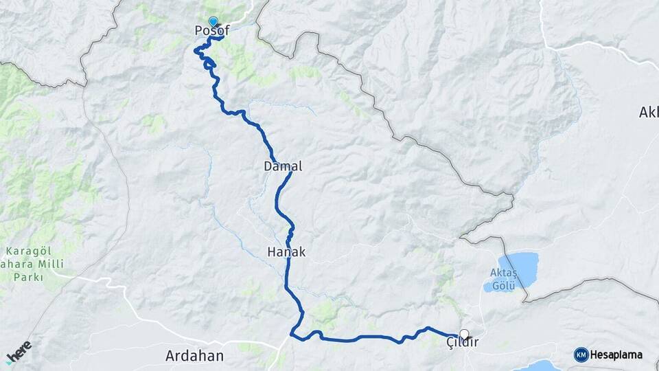 Ardahan Posof Çıldır Arası Kaç Km - Yol Haritası