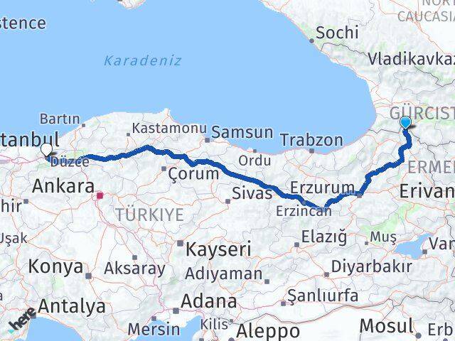 Ardahan Posof Düzce Arası Kaç Km - Yol Haritası