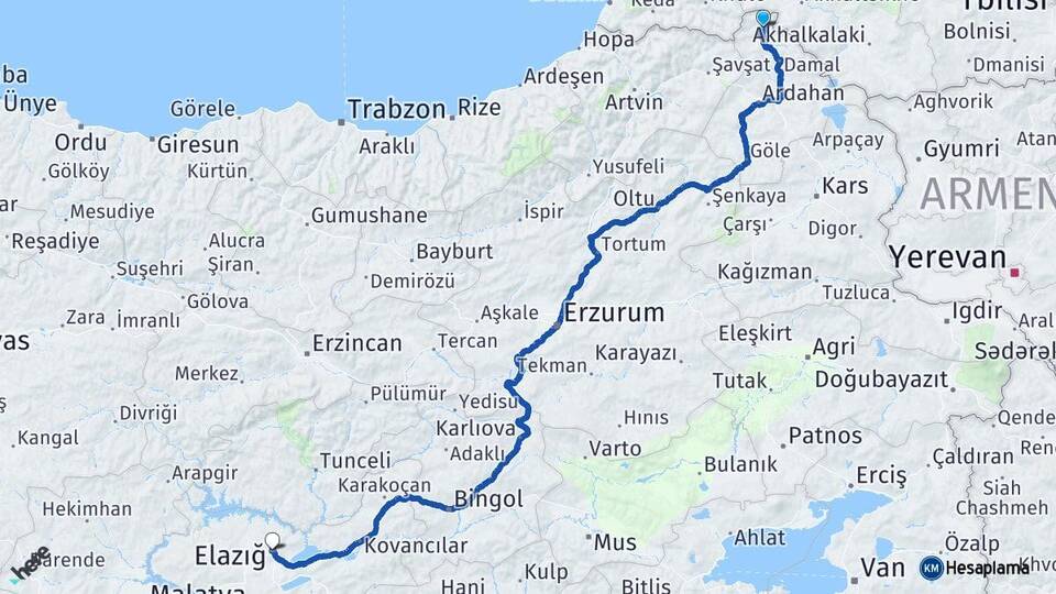 Ardahan Posof Elazığ Arası Kaç Km - Yol Haritası