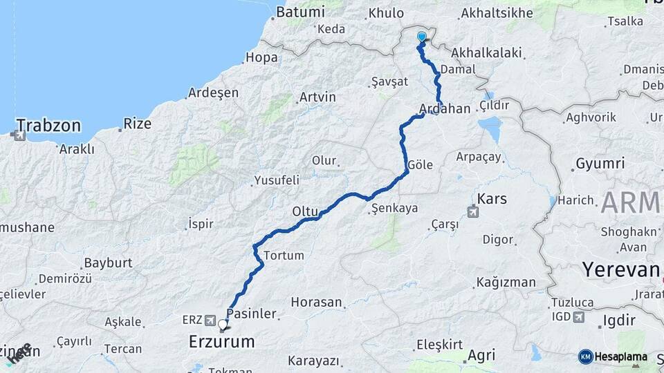 Ardahan Posof Erzurum Arası Kaç Km - Yol Haritası