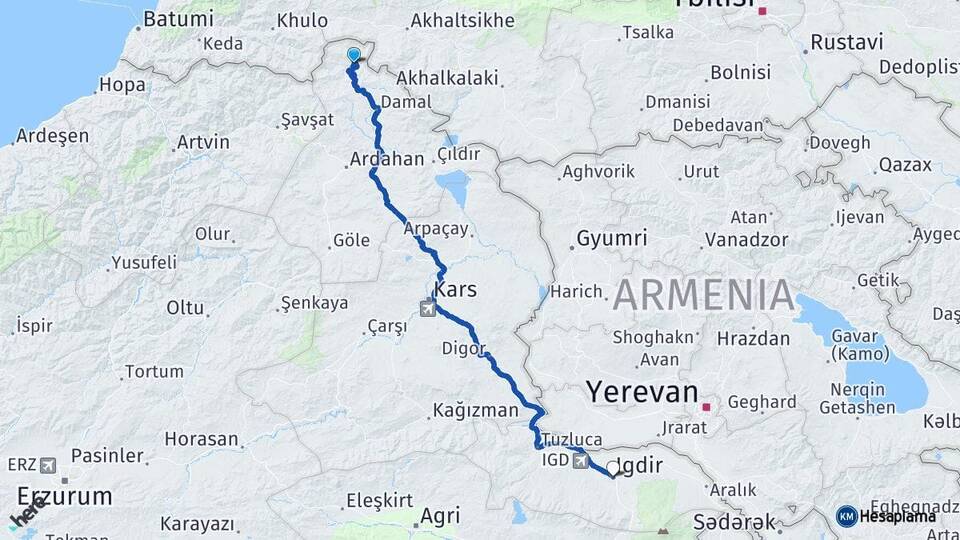 Ardahan Posof Iğdır Arası Kaç Km - Yol Haritası
