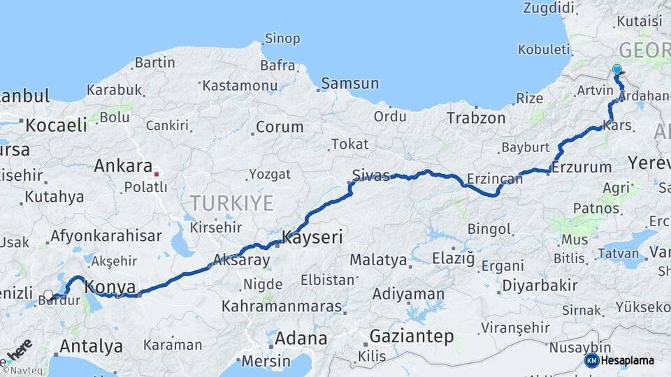 Ardahan Posof Isparta Arası Kaç Km - Yol Haritası