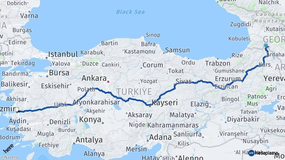 Ardahan Posof İzmir Arası Kaç Km - Yol Haritası