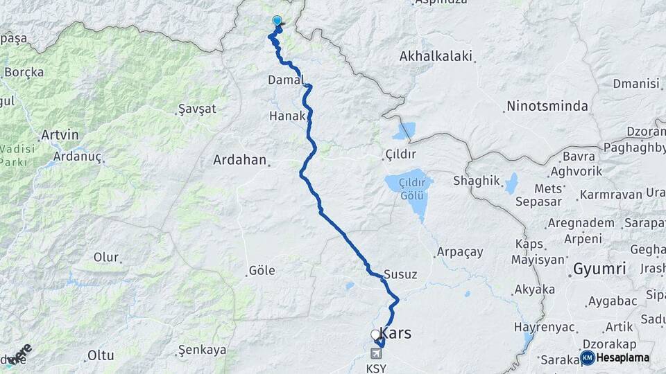 Ardahan Posof Kars Arası Kaç Km - Yol Haritası