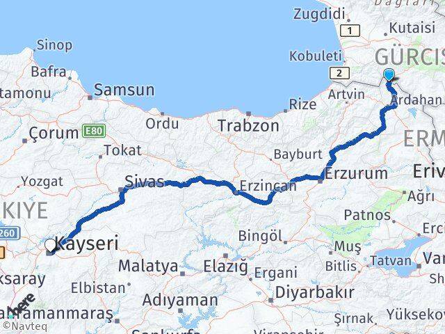 Ardahan Posof Kayseri Arası Kaç Km - Yol Haritası