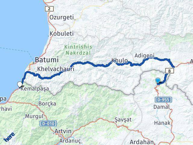 Ardahan Posof Kemalpaşa Artvin Arası Kaç Km - Yol Haritası
