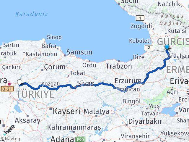 Ardahan Posof Kırıkkale Arası Kaç Km - Yol Haritası