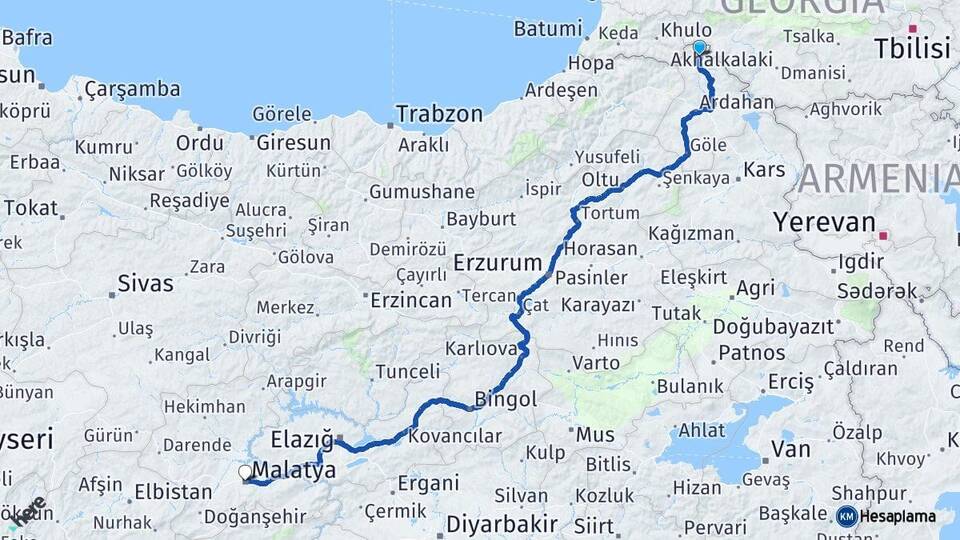 Ardahan Posof Malatya Arası Kaç Km - Yol Haritası