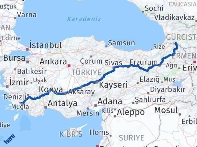 Ardahan Posof Muğla Arası Kaç Km - Yol Haritası