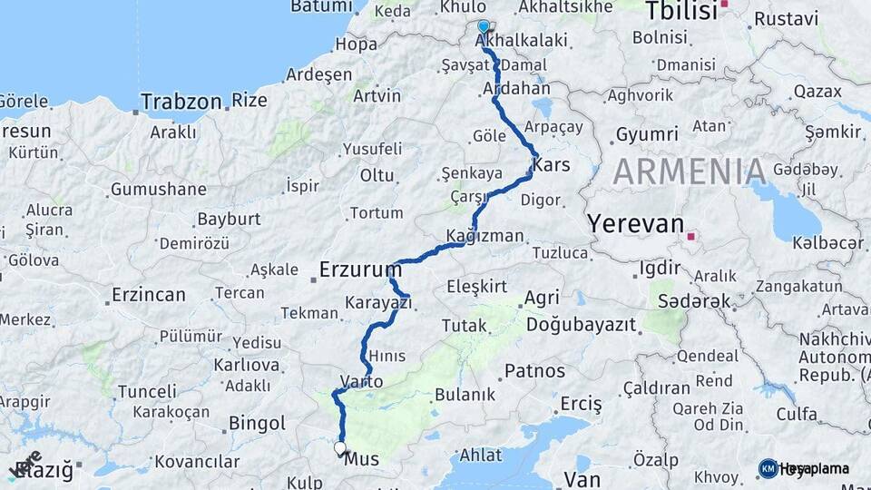 Ardahan Posof Muş Arası Kaç Km - Yol Haritası