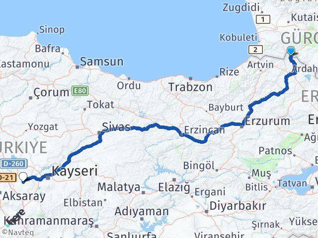 Ardahan Posof Nevşehir Arası Kaç Km - Yol Haritası