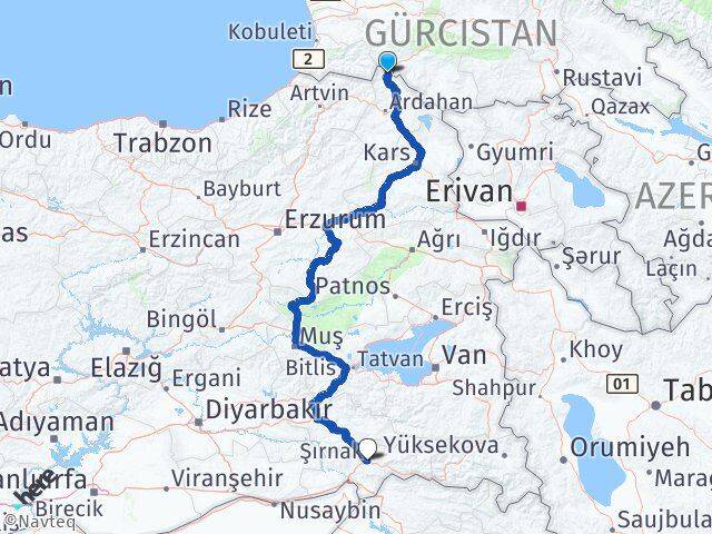 Ardahan Posof Şırnak Arası Kaç Km - Yol Haritası