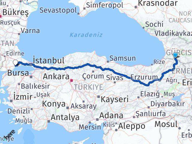 Ardahan Posof Tekirdağ Arası Kaç Km - Yol Haritası
