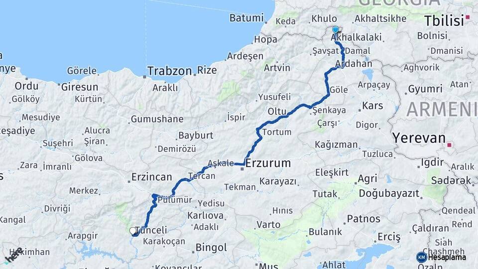 Ardahan Posof Tunceli Arası Kaç Km - Yol Haritası