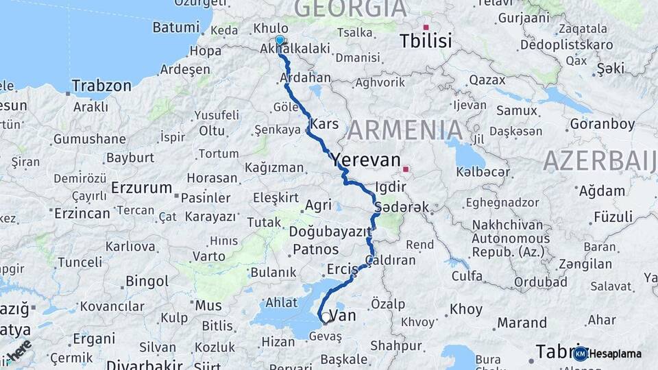 Ardahan Posof Van Arası Kaç Km - Yol Haritası