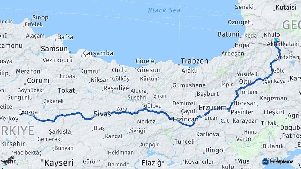 Ardahan Posof Yozgat Arası Kaç Km - Yol Haritası