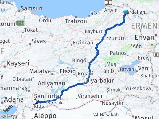 Ardahan Şahinbey Gaziantep Arası Kaç Km - Yol Haritası