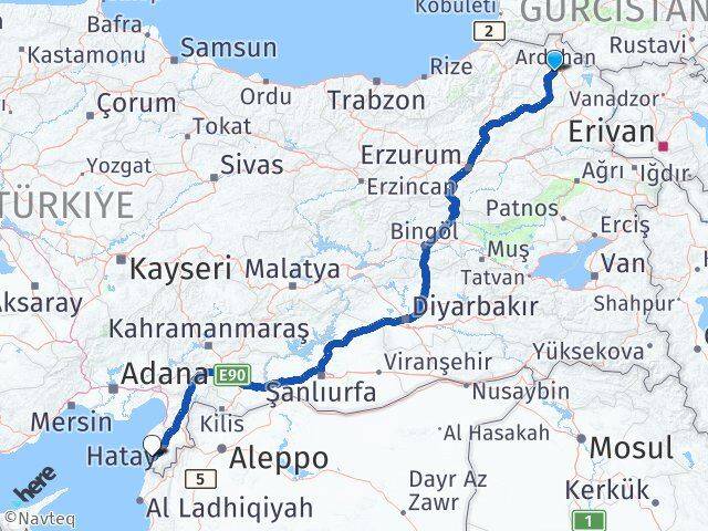 Ardahan Samandağ Hatay Arası Kaç Km - Yol Haritası